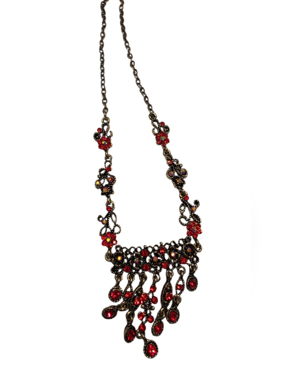Red Rhinestone Statement Bib Necklace Gothic Victorian Dangle Necklace